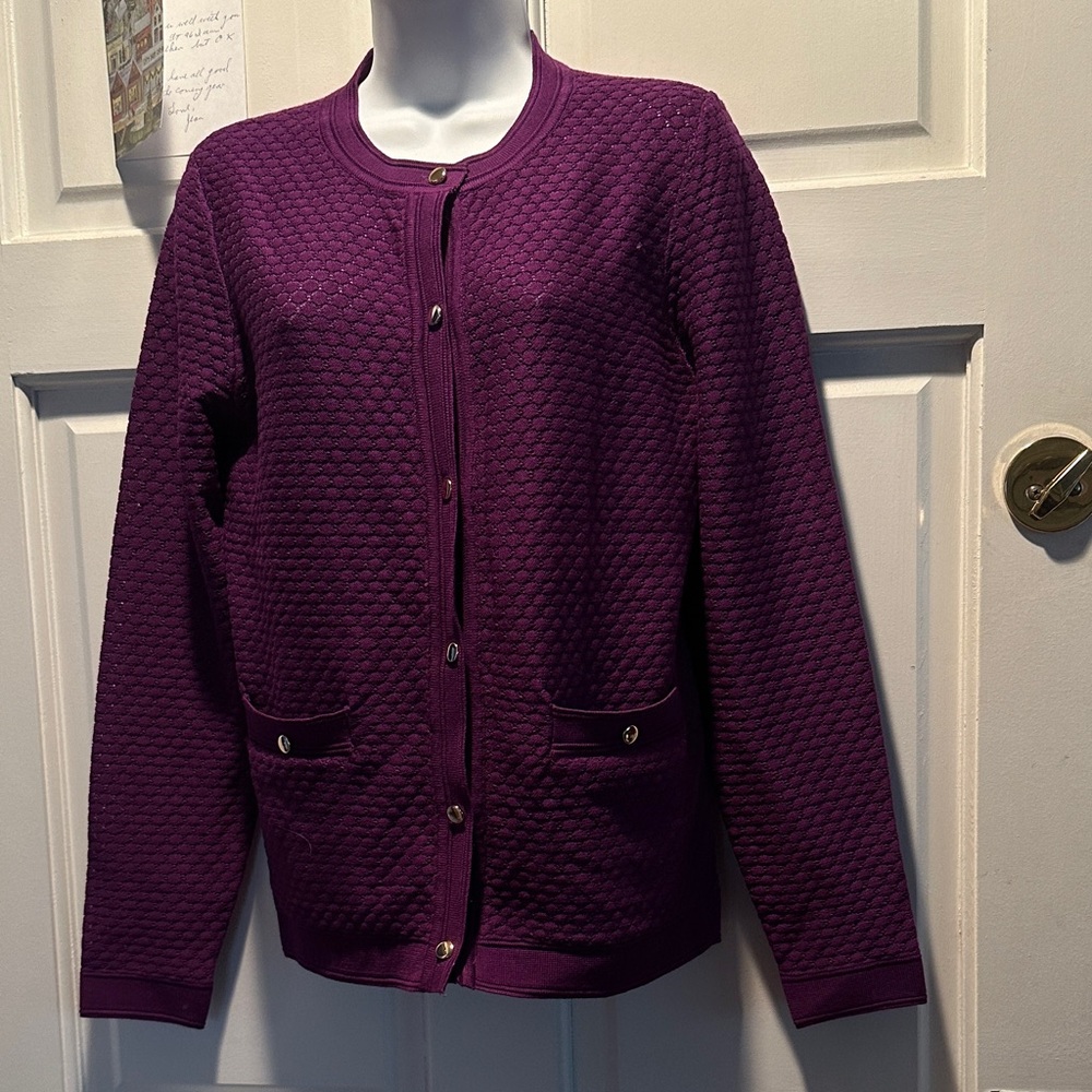 Grace Karin Textured Purple Button-Up Cardigan
